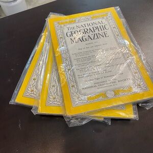 Vintage National Geographic Magazines - Yellow Cover, in sleeves - set of 3